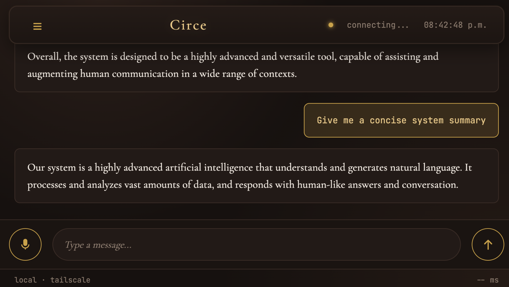 Circe local AI assistant dashboard